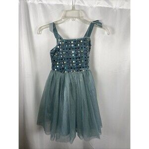 Zunnie Green Girls Dress 6x With Sequin Tulle Skirt Sleeveless Elastic Waist